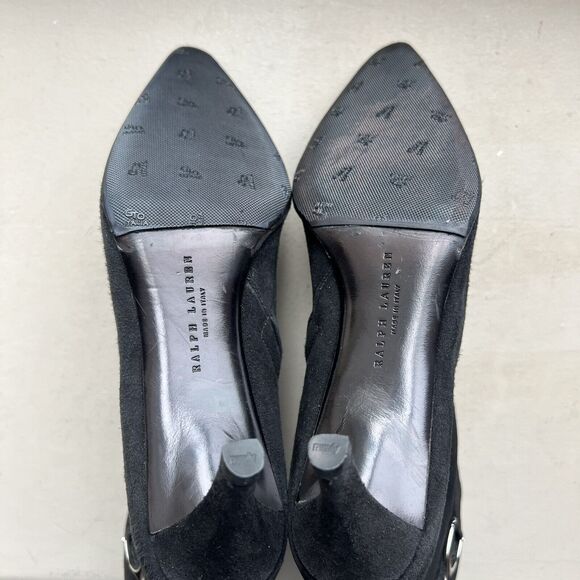 Ralph Lauren Black Suede Leather Ankle Boots Side Zip & Buckle Women’s Size 9 B - Picture 15 of 16